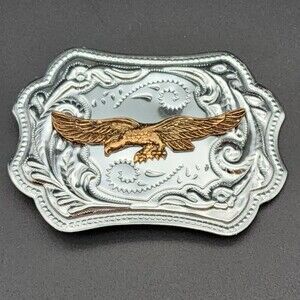 Collectable Chrome Plated, Western Belt Buckle with Brass Flying Eagle
